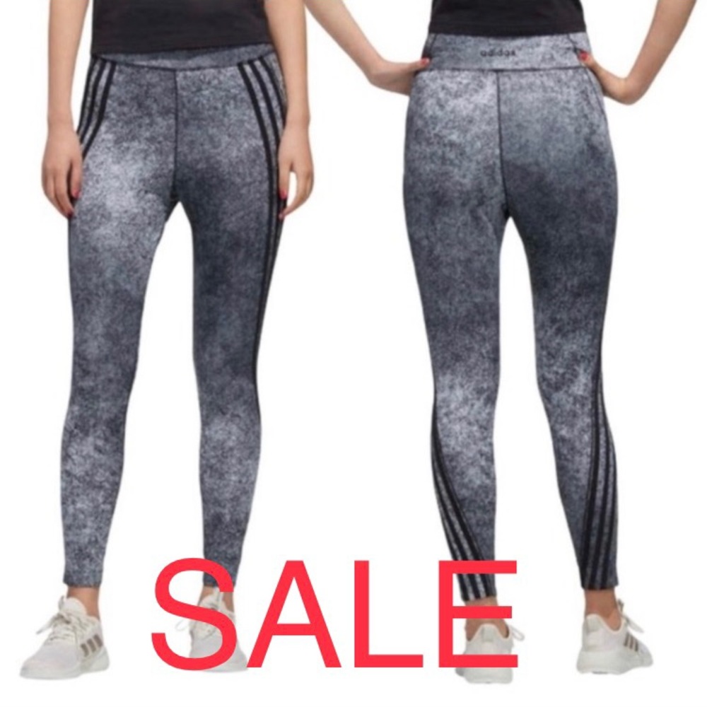 Adidas leggings gray black speckled leggings full length leggings high wastes